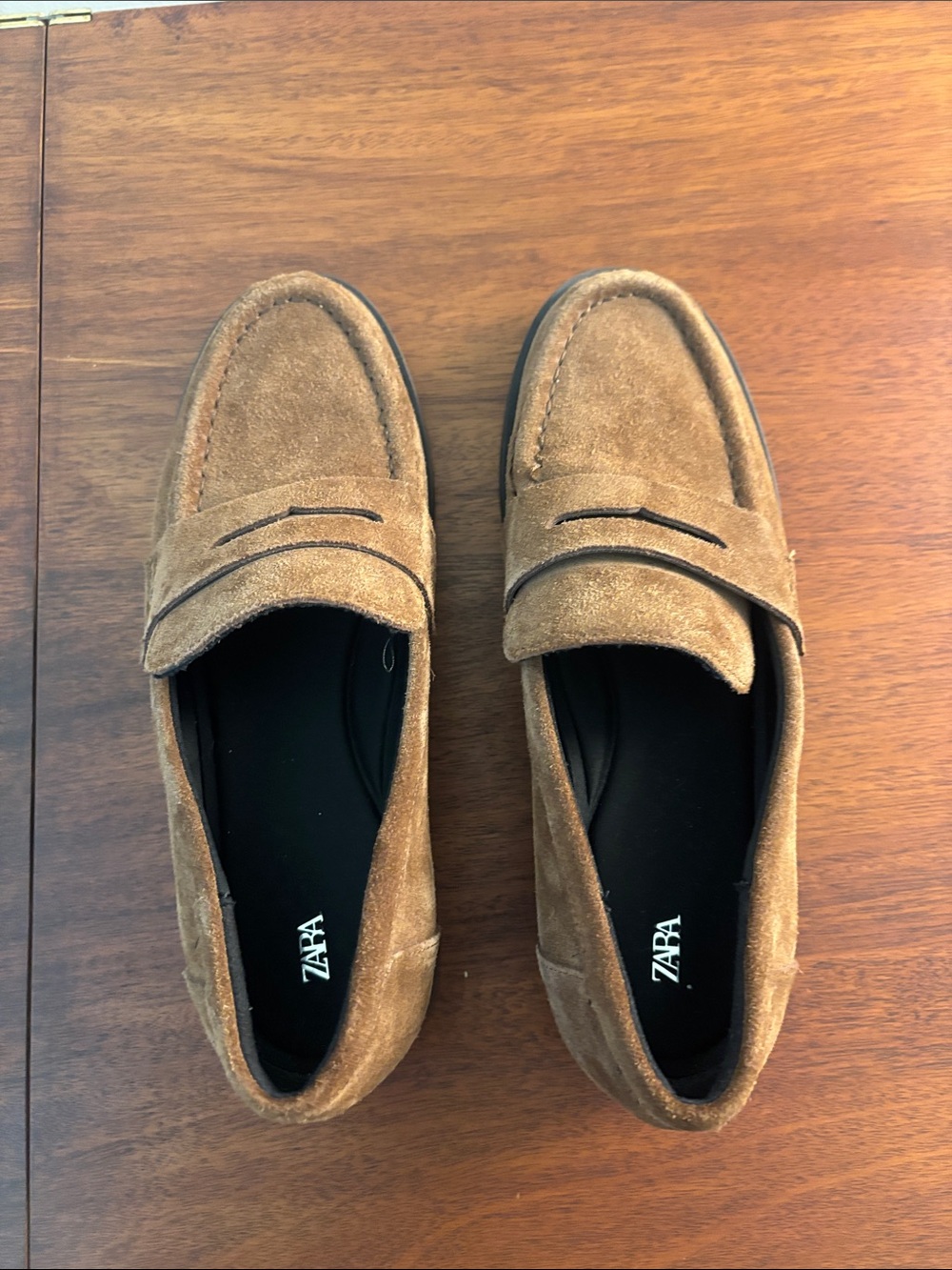 Zara Tan Suede Penny Loafers